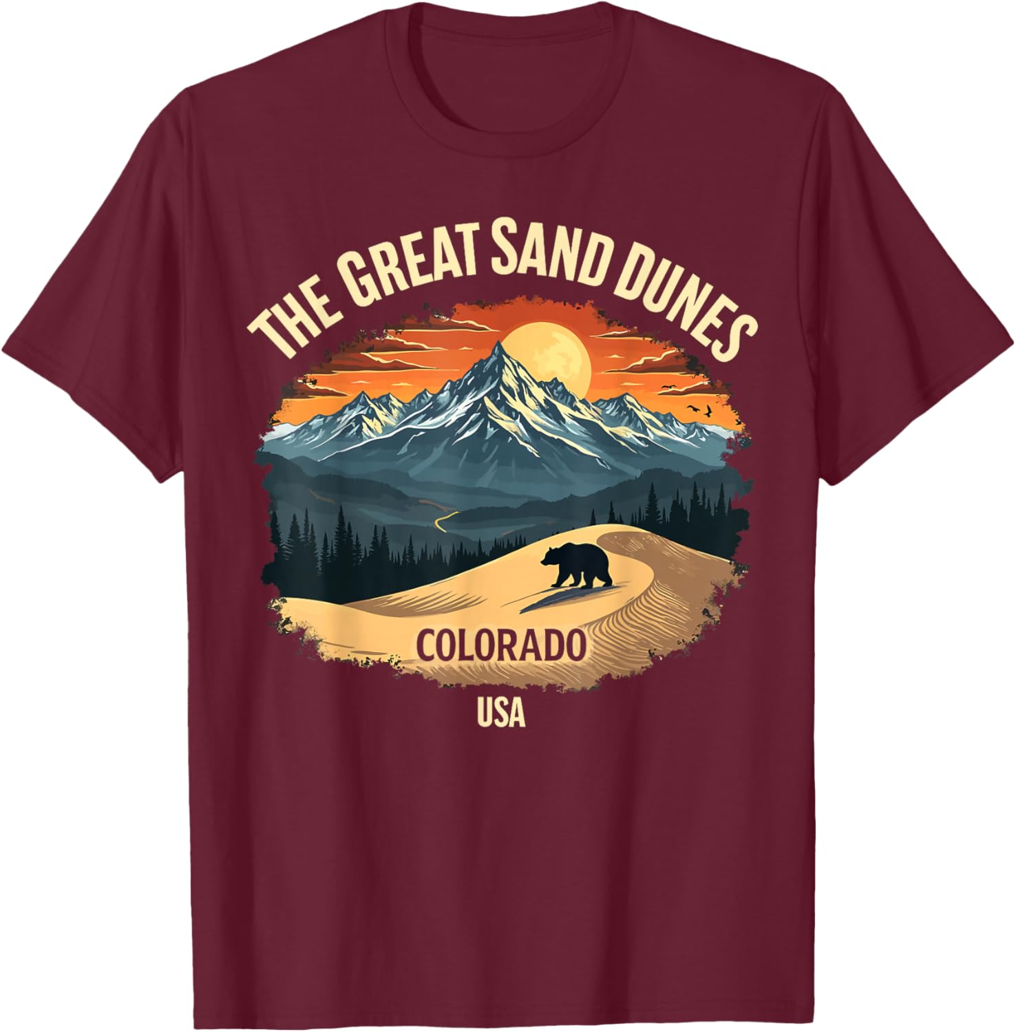 Great Sand Dunes Colorado Nature Adventure Design T-Shirt - T-Shirt | Maroon