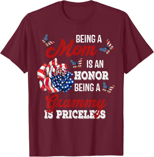 Butterfly Being A Mom Is An Honor Being A Grammy T-Shirt - T-Shirt | Maroon