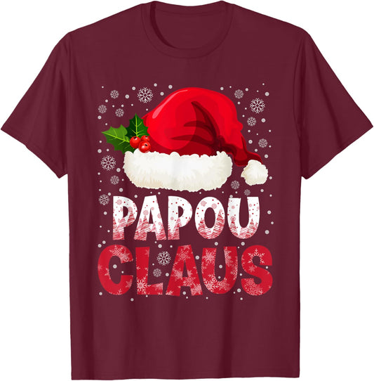 Papou Claus Christmas Santa Hat Pajama Family Matching Men T-Shirt - T-Shirt | Maroon