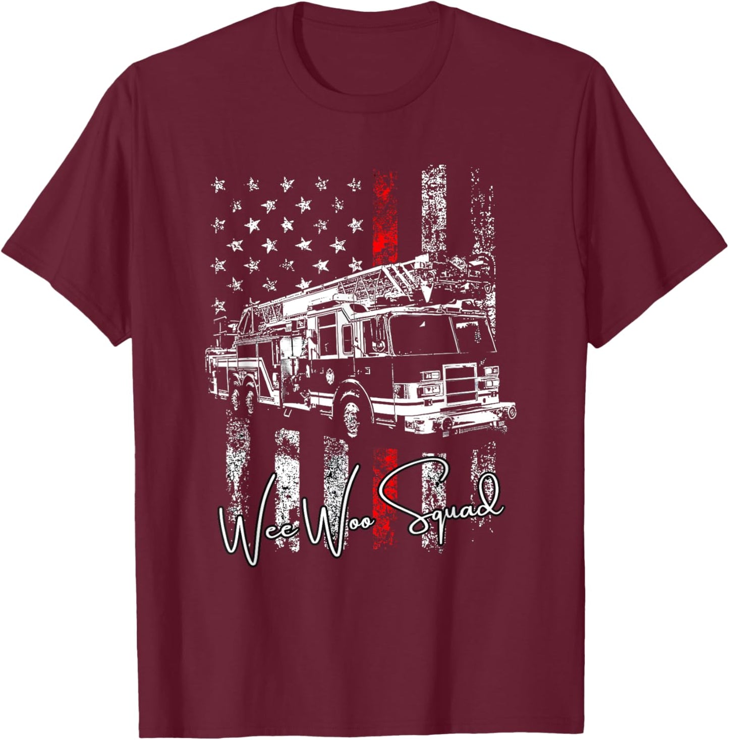 Wee Woo Squad Fire Truck Firefighter Funny Fireman T-Shirt - T-Shirt | Maroon