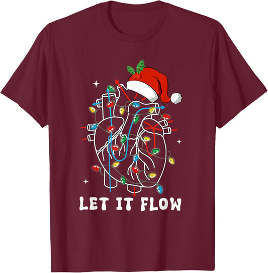 Funny Let It Flow Anatomy Heart Cardiac Nurse Santa Hat Xmas T-Shirt - T-Shirt | Maroon