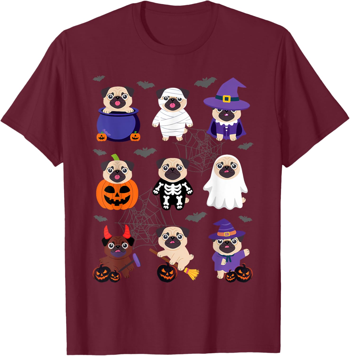 Pug Halloween Costume Spooky Ghost Pumpkin Pug Halloween T-Shirt - T-Shirt | Maroon