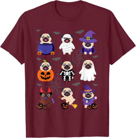 Pug Halloween Costume Spooky Ghost Pumpkin Pug Halloween T-Shirt - T-Shirt | Maroon