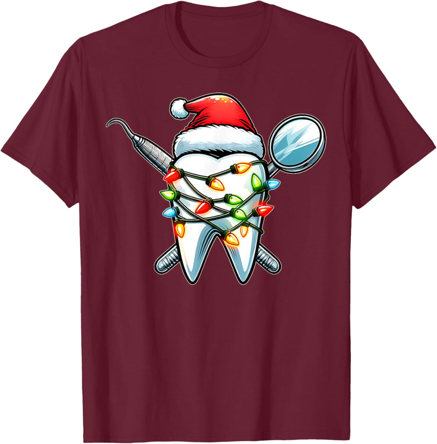 Dentist Dental Assistant Hygiene Christmas Hat Xmas T-Shirt - T-Shirt | Maroon