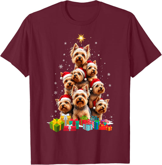 Funny Yorkshire Terrier Yorkie Christmas Tree Xmas Dog Lover T-Shirt - T-Shirt | Maroon