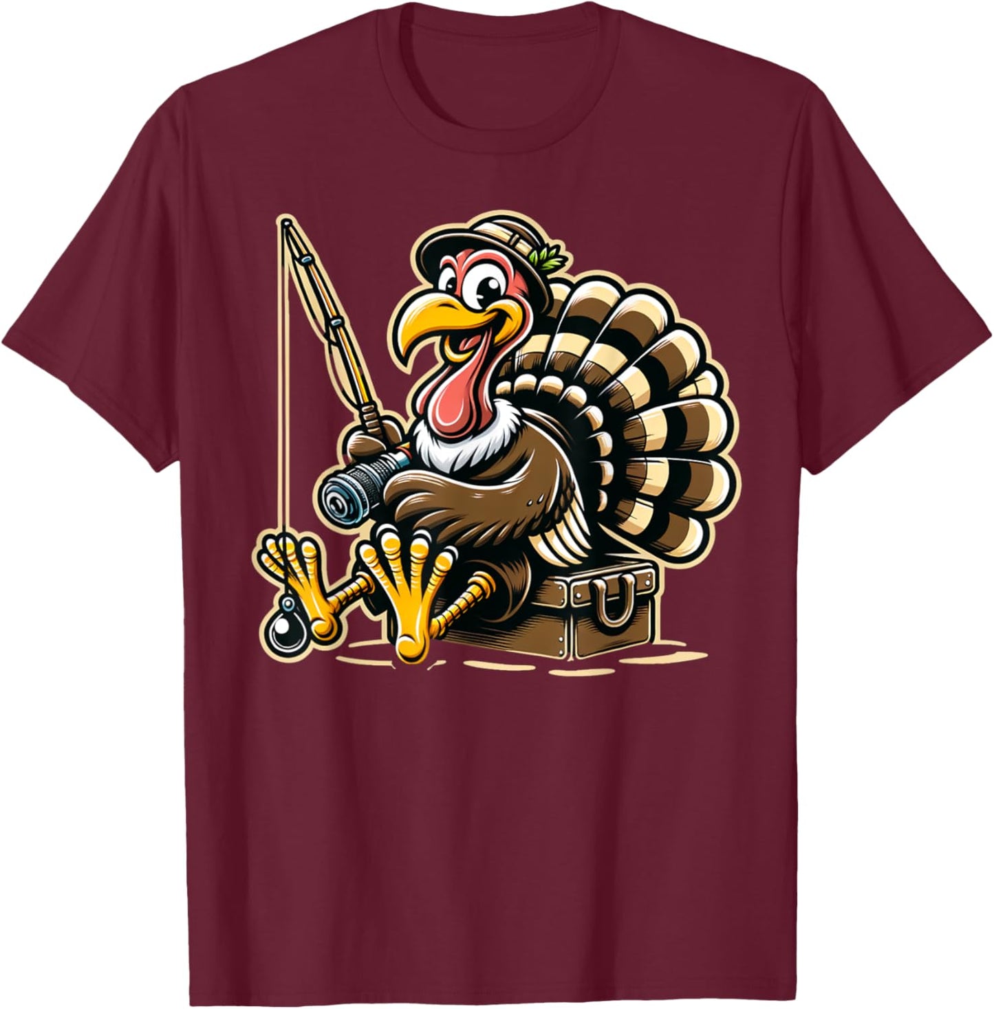 Autumn & Thanksgiving Designs Women & Kids Funny Turkey Fishing Thanksgiving Fisherman Humor T-Shirt - T-Shirt | Maroon