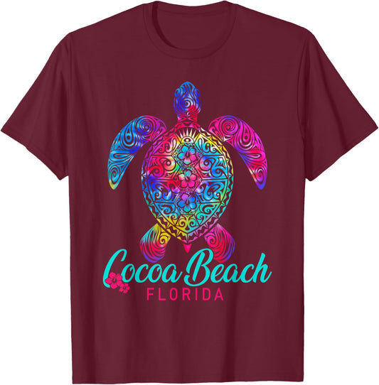 Cocoa Beach Florida Tribal Tie Dye Sea Turtle T-Shirt - T-Shirt | Maroon