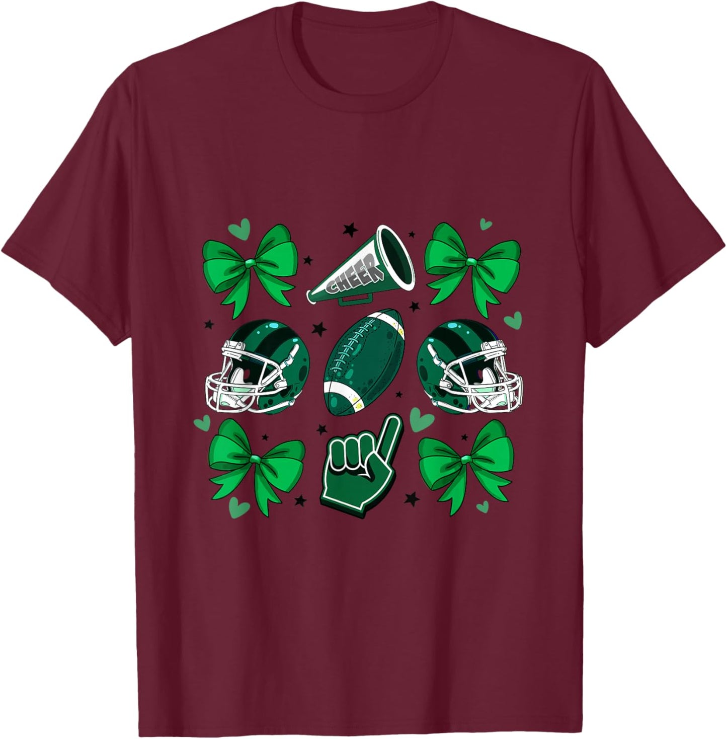 Football Cheer Mom Sister Coquette Bow Game Day Green Women T-Shirt - T-Shirt | Maroon