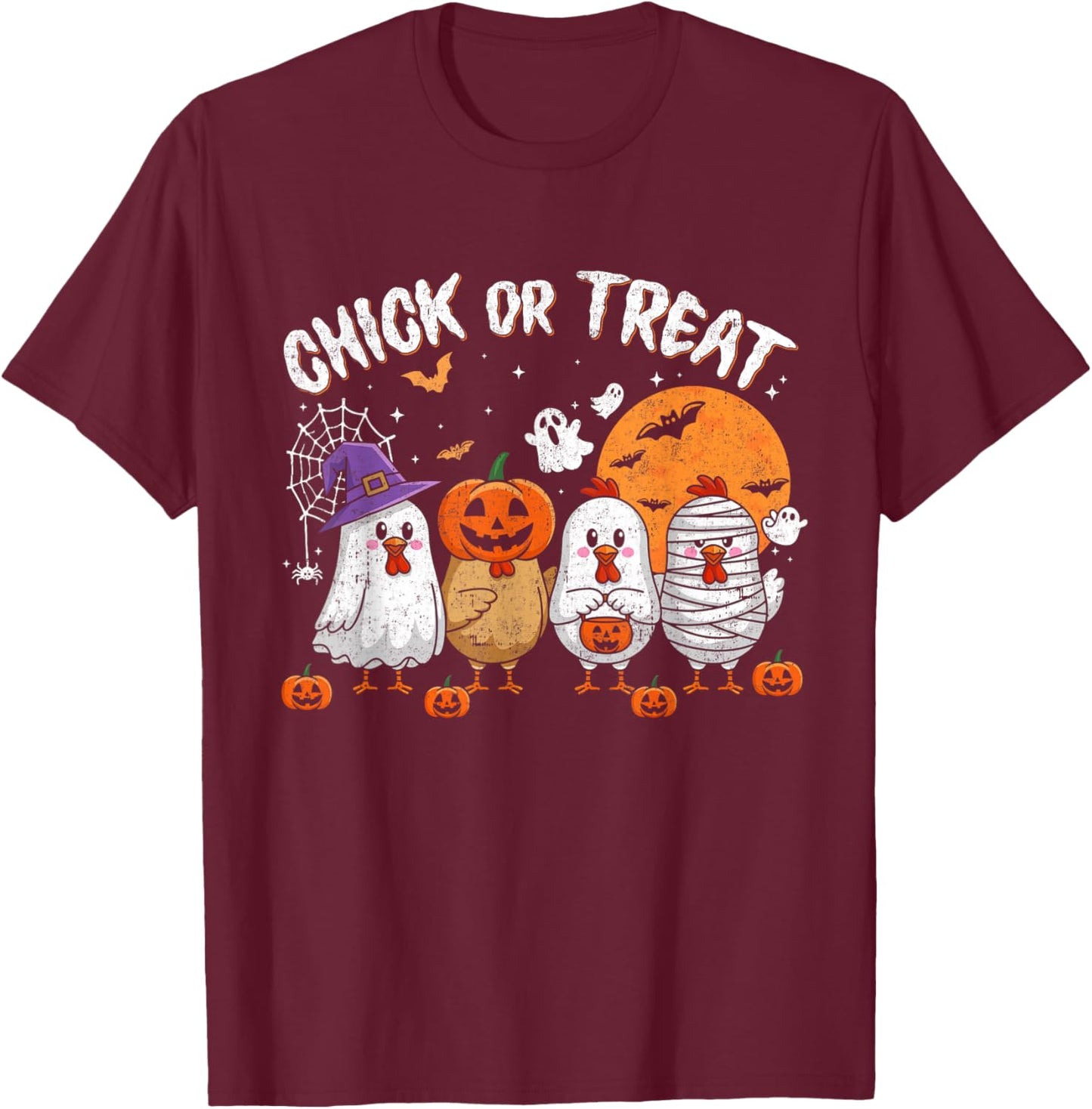 Funny Chick Or Treat Halloween Witch Spooky Chicken T-Shirt - T-Shirt | Maroon