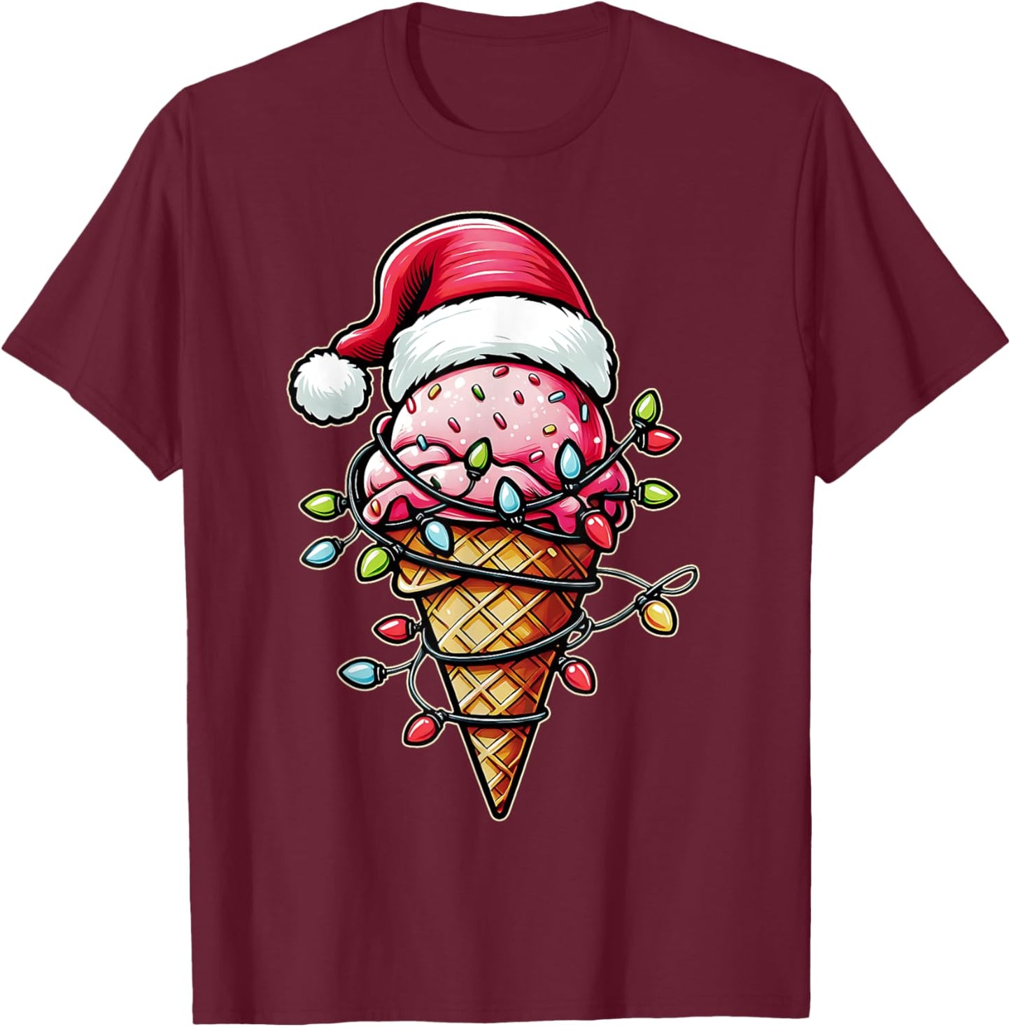Ice Cream Cone Christmas Hat Xmas T-Shirt - T-Shirt | Maroon