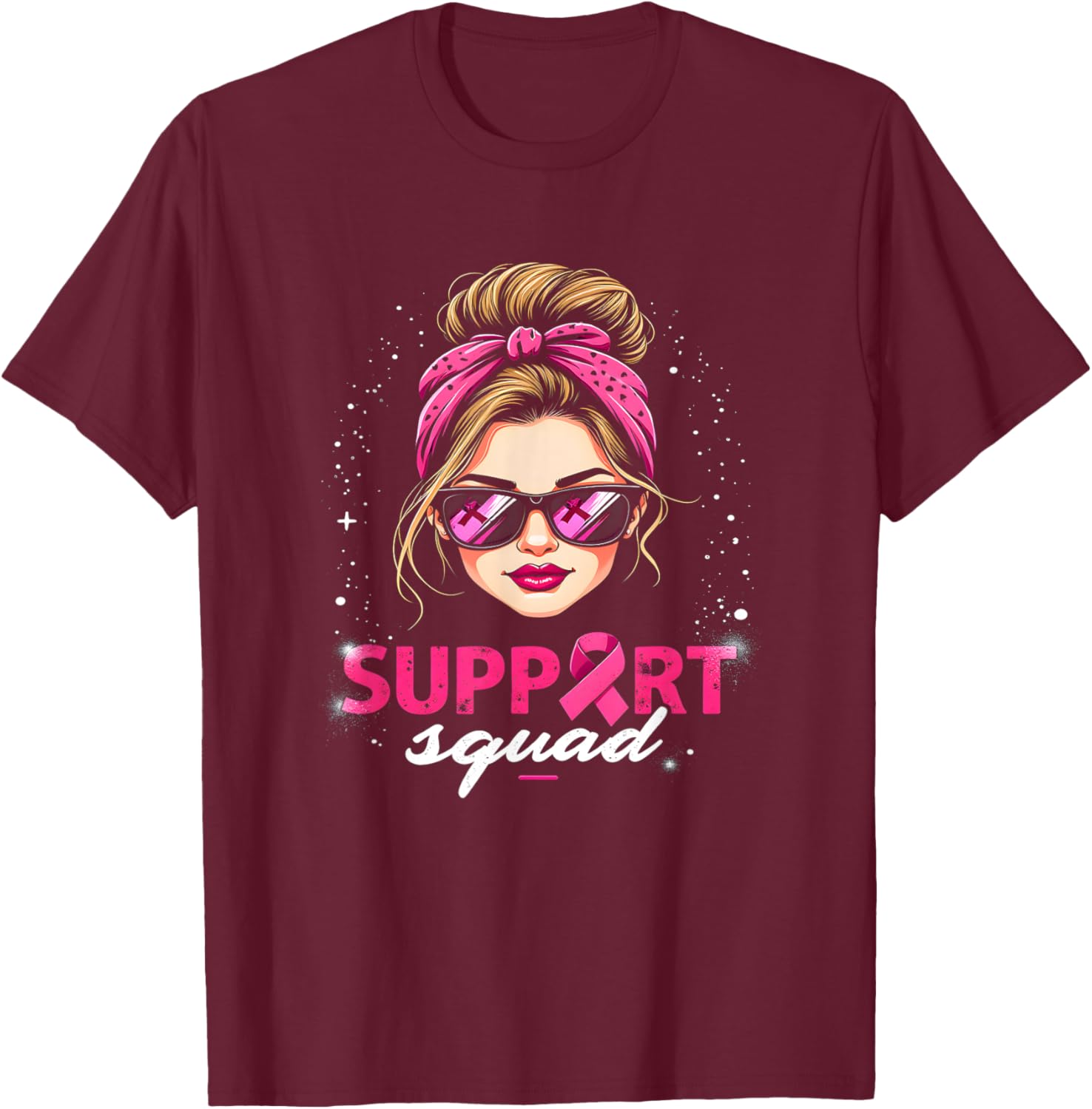 Support Squad Women Sunglasses Pink Breast Cancer Awareness T-Shirt - T-Shirt | Maroon