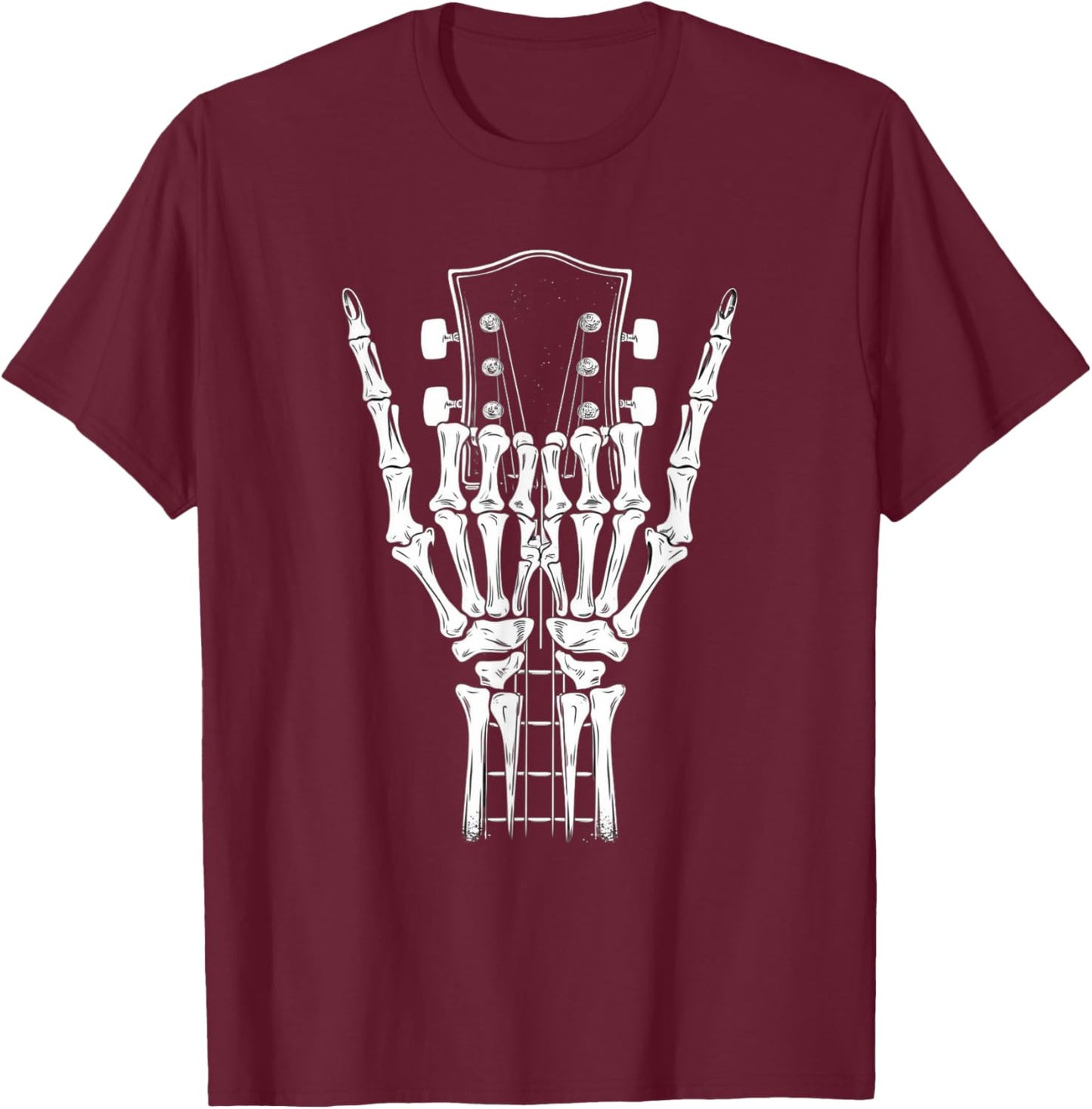 Rock Skeleton Halloween Funny Music Guitar Men Women Kids T-Shirt - T-Shirt | Maroon
