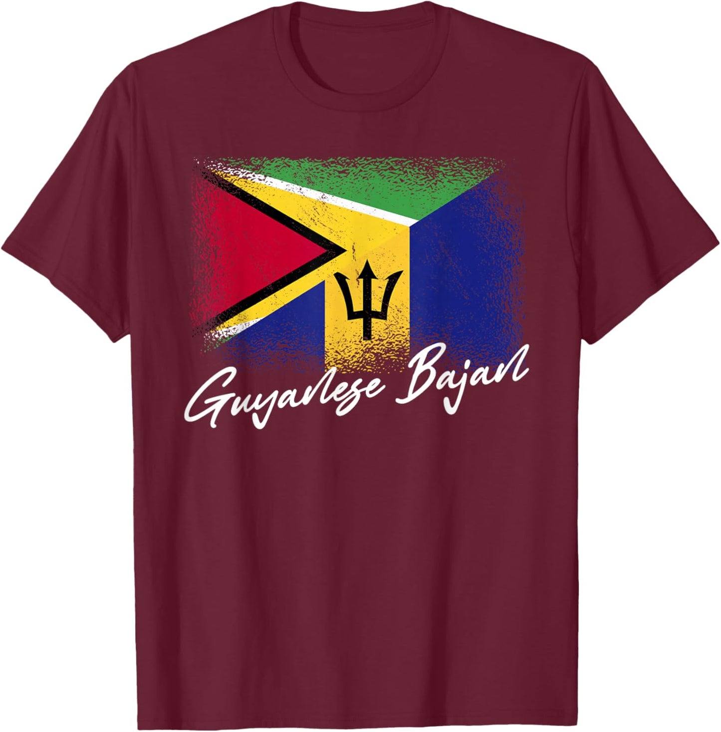 Guyanese Bajan Barbadian Roots Guyana Barbados Flag T-Shirt - T-Shirt | Maroon