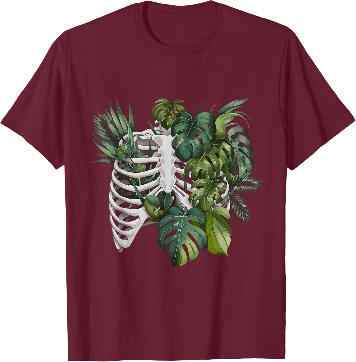 Skeleton Monstera Plant Body Gardener Tropical Leaves Lover T-Shirt - T-Shirt | Maroon