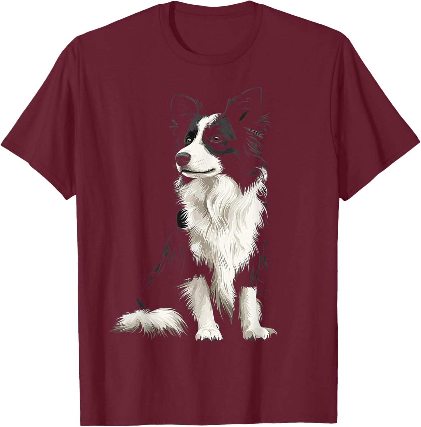 Border Collie Dog Motif Pet Illustration Border Collie T-Shirt - T-Shirt | Maroon