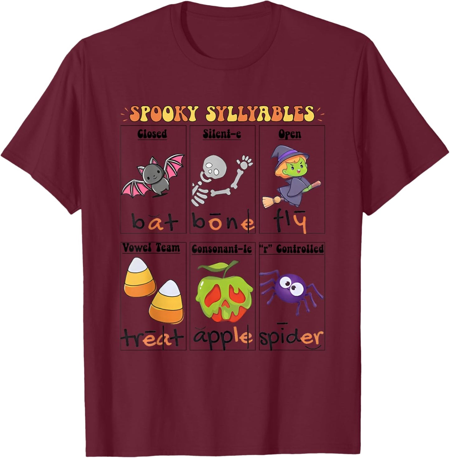 Halloween Reading Spooky Syllables Teacher T-Shirt - T-Shirt | Maroon