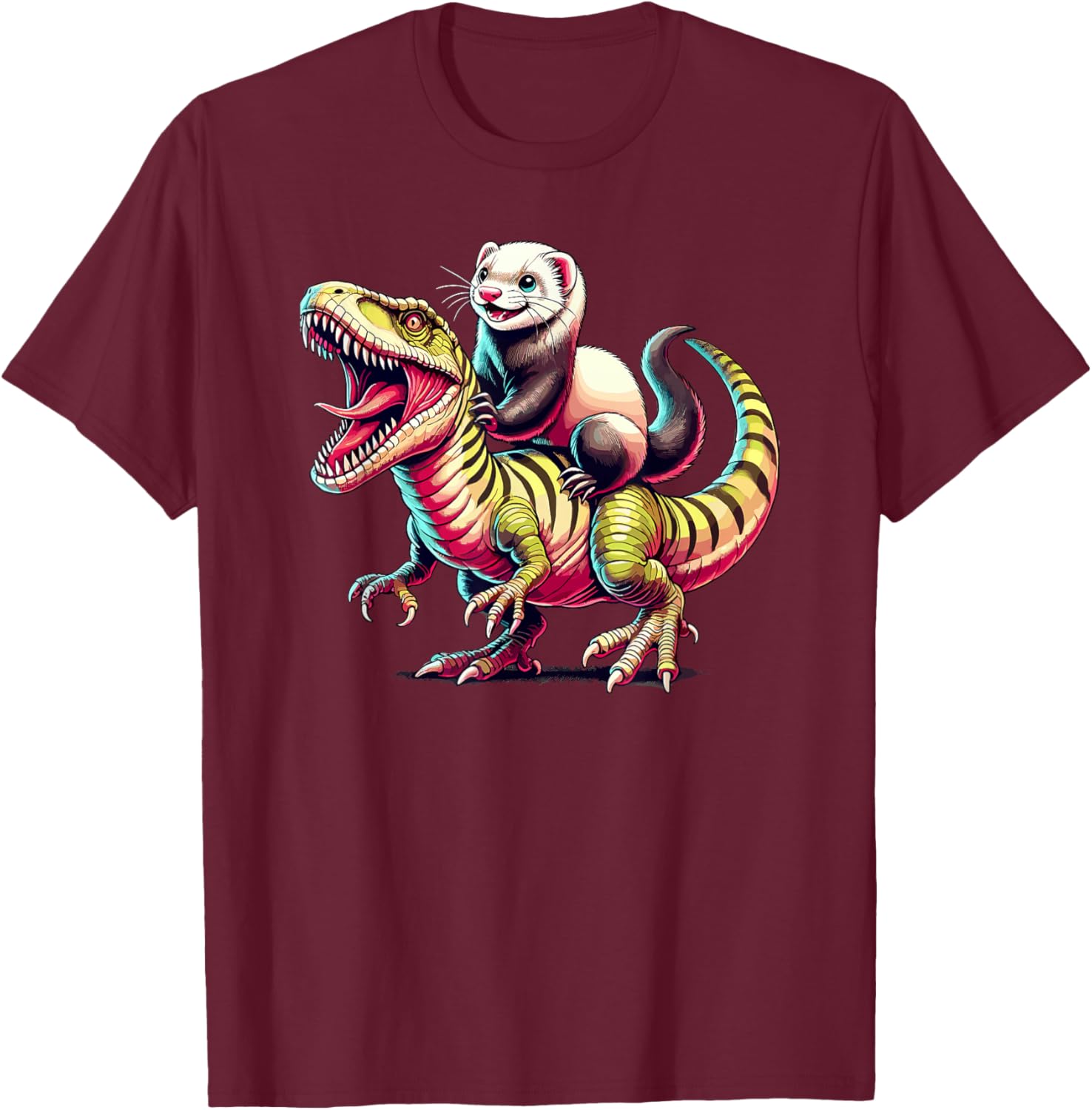 Dinosaur T-Rex Ferret Tyrannosaurus Rex T-Shirt - T-Shirt | Maroon