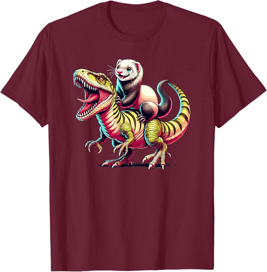 Dinosaur T-Rex Ferret Tyrannosaurus Rex T-Shirt - T-Shirt | Maroon