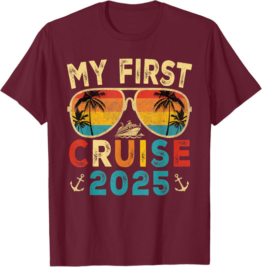 My First Cruise 2025 Family Vacation Trip First Time Cruise T-Shirt - T-Shirt | Maroon