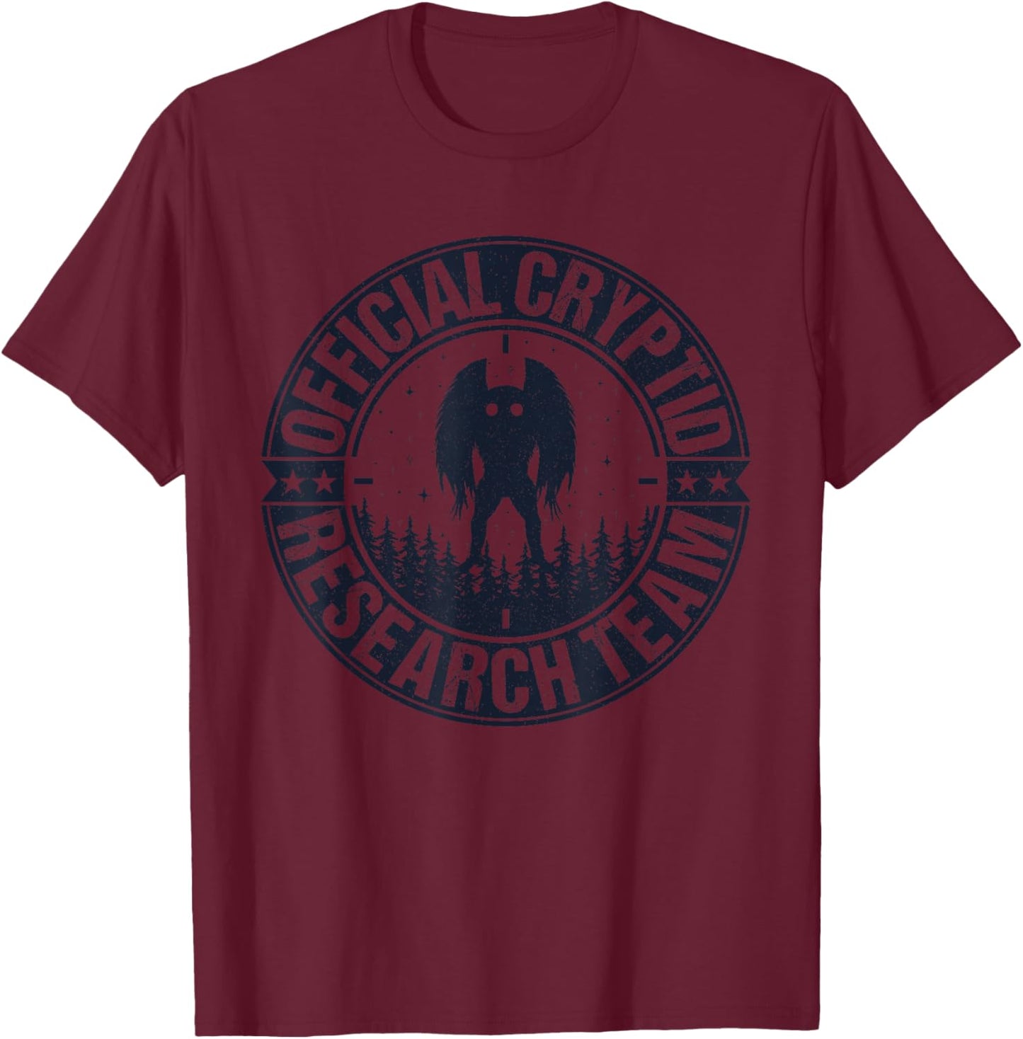 Official Cryptid Research Team Mothman Hunting Creatures T-Shirt - T-Shirt | Maroon