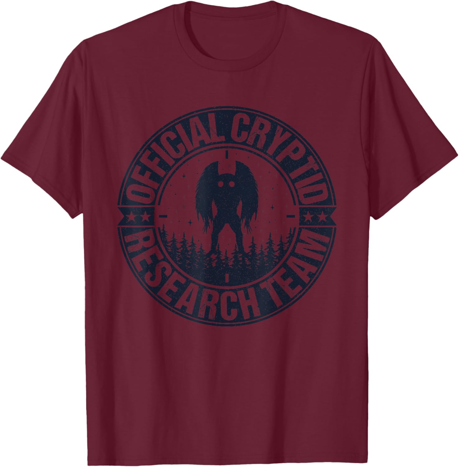 Official Cryptid Research Team Mothman Hunting Creatures T-Shirt - T-Shirt | Maroon