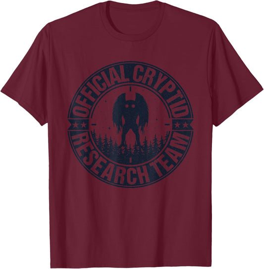 Official Cryptid Research Team Mothman Hunting Creatures T-Shirt - T-Shirt | Maroon