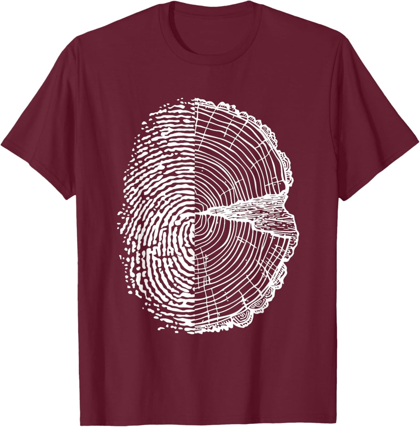 Nature Lovers - Fingerprint and Tree Year Rings T-Shirt - T-Shirt | Maroon