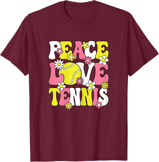 Peace Love Tennis Cute Tennis Lover Women Girls Kids T-Shirt - T-Shirt | Maroon