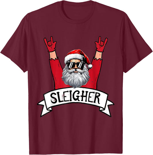 Christmas Sleigher Santa Rock Xmas Rocker Men Women Kids Boy T-Shirt - T-Shirt | Maroon