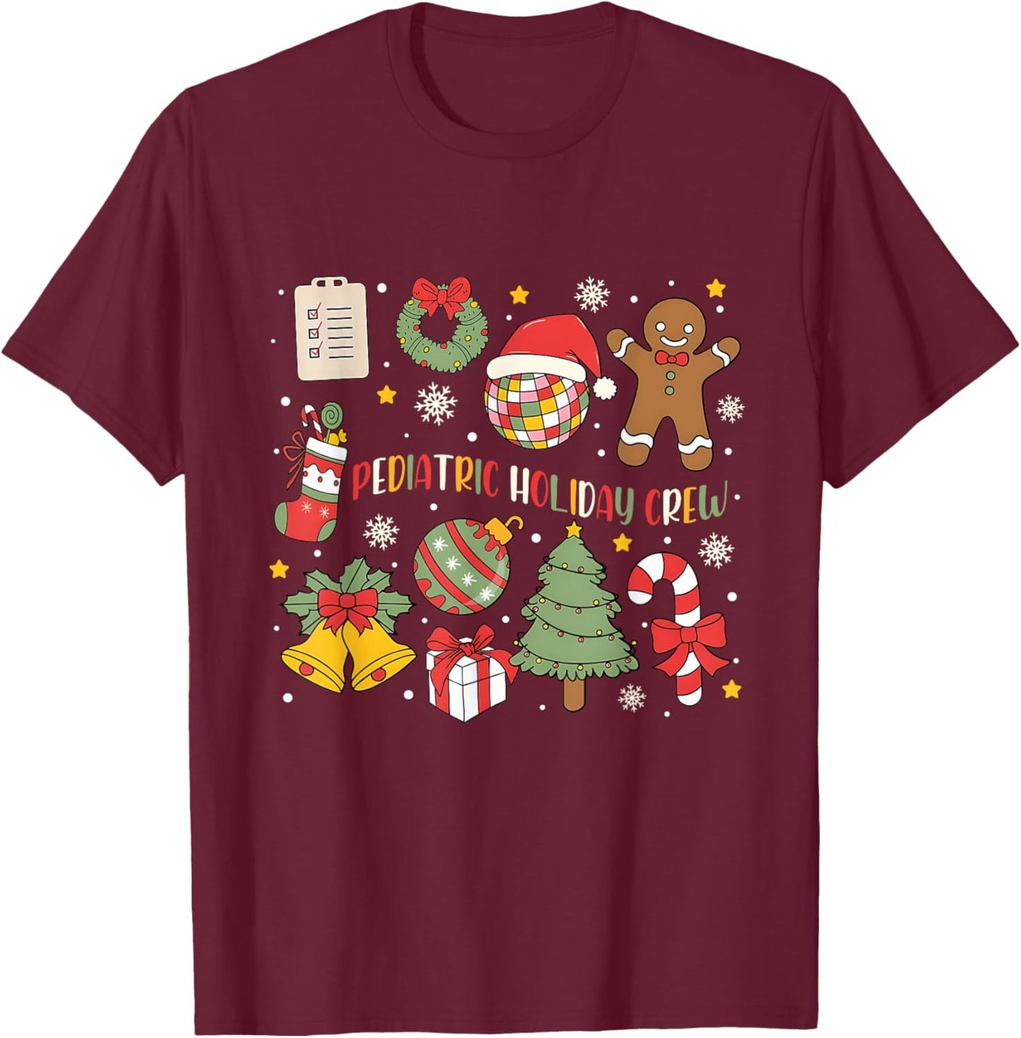 Nurse Nursing Pediatric Crew Holiday Christmas Retro Groovy T-Shirt - T-Shirt | Maroon