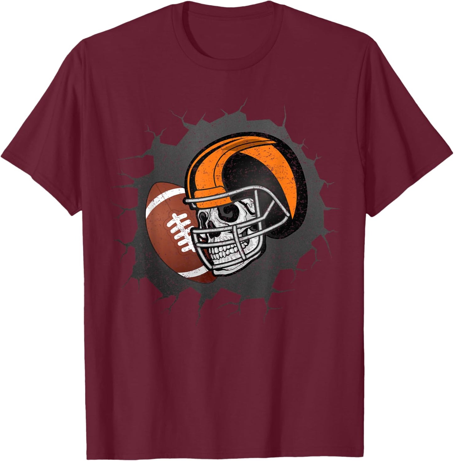 Football Skull Halloween, Skeleton Sporty Athlete T-Shirt - T-Shirt | Maroon
