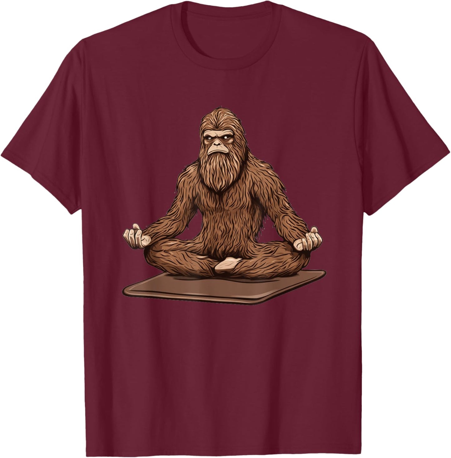 Sasquatch Using a Yoga Mat T-Shirt - T-Shirt | Maroon