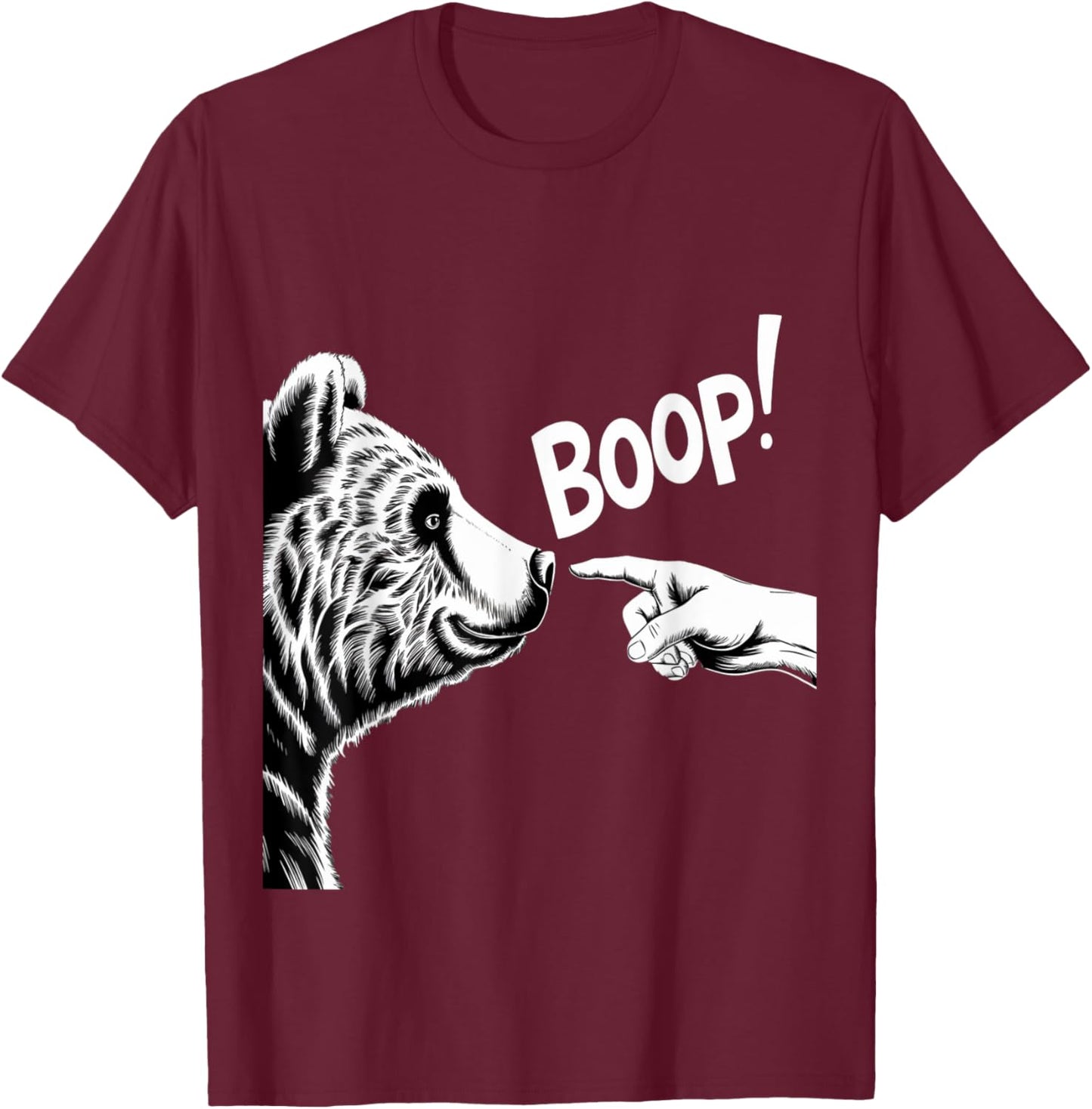 Funny Bear Boop Finger Nose Design T-Shirt - T-Shirt | Maroon