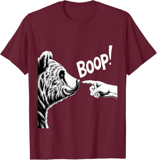 Funny Bear Boop Finger Nose Design T-Shirt - T-Shirt | Maroon