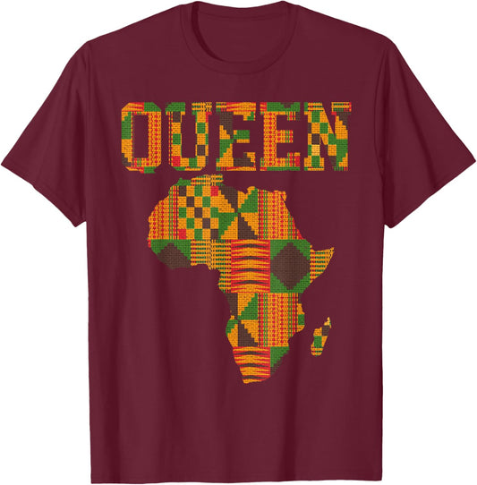 African Queen Art Girls Kente Cloth African Print T-Shirt - T-Shirt | Maroon