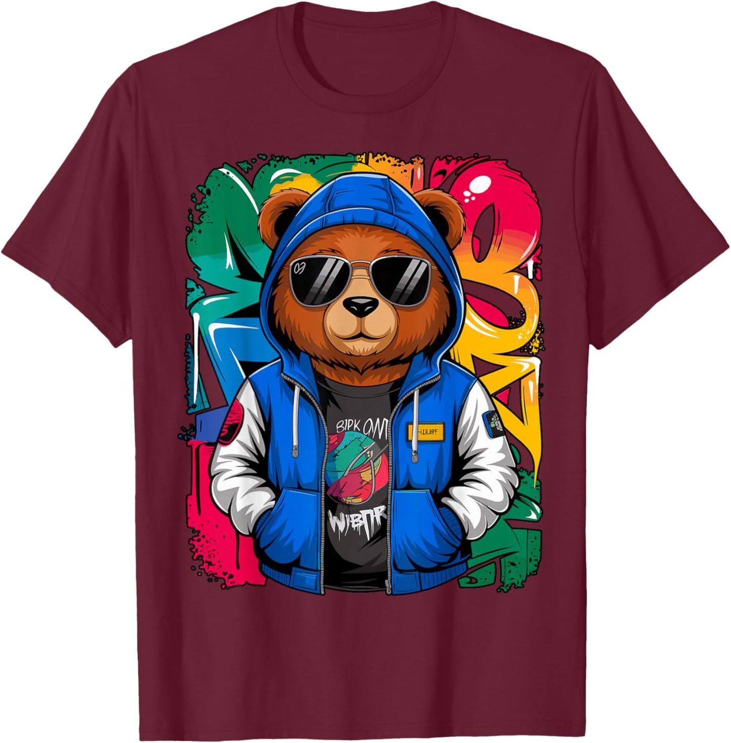 Hip Hop Teddy Bear with Sunglasses Rap Music T-Shirt - T-Shirt | Maroon