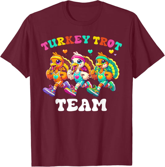 Turkey Trot Team Funny Thanksgiving Run Family Matching T-Shirt - T-Shirt | Maroon