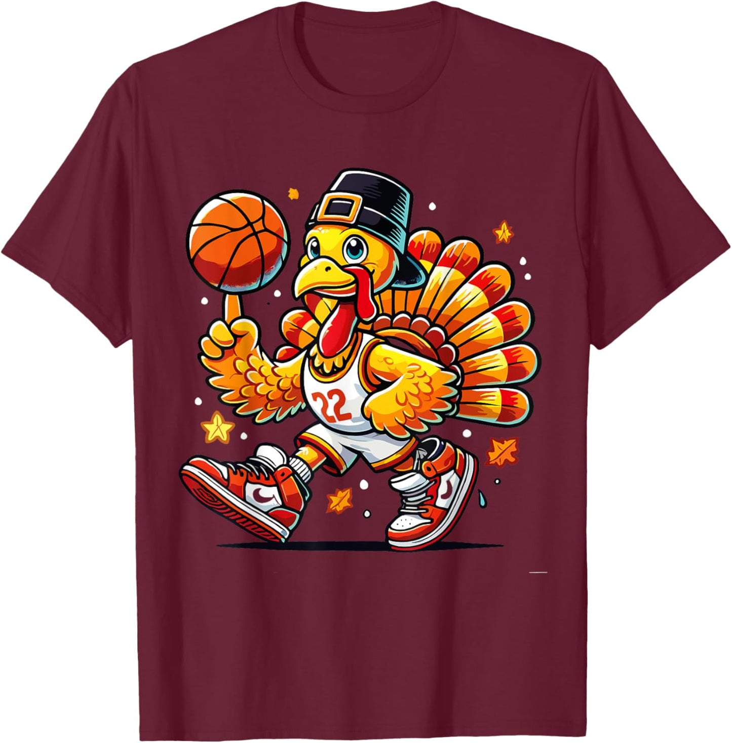 Autumn Pumpkin Fall Basketball Thanksgiving Kids T-Shirt - T-Shirt | Maroon