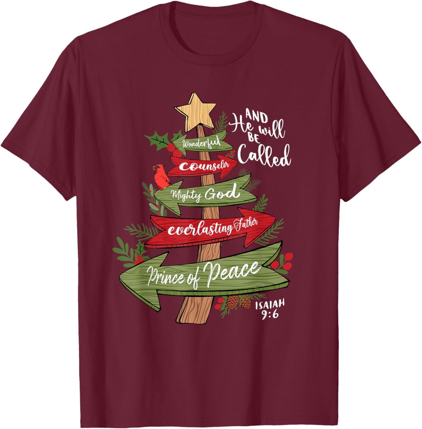 And He Will Be Called Christian Christmas Tree Jesus Bow T-Shirt - T-Shirt | Maroon