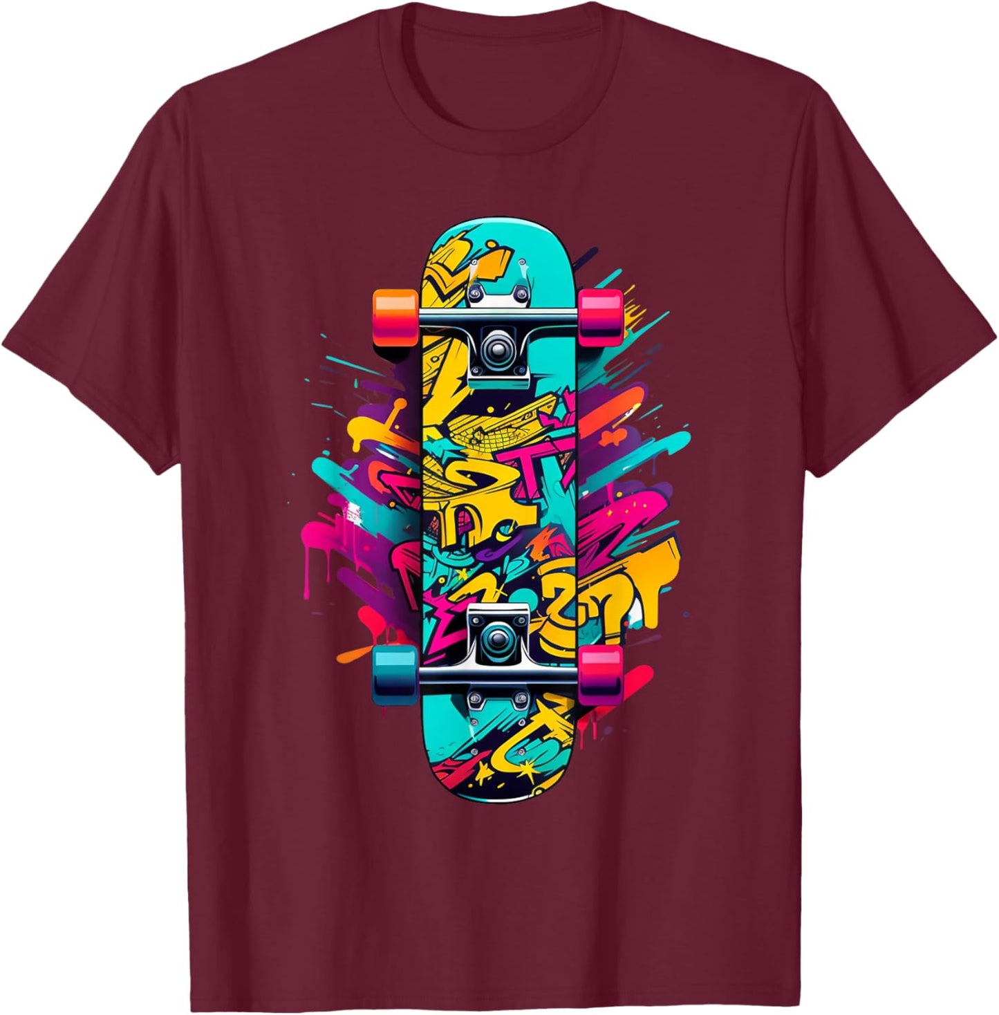 Graffiti Skateboard Art Perfect for Skaters Boys Girls T-Shirt - T-Shirt | Maroon