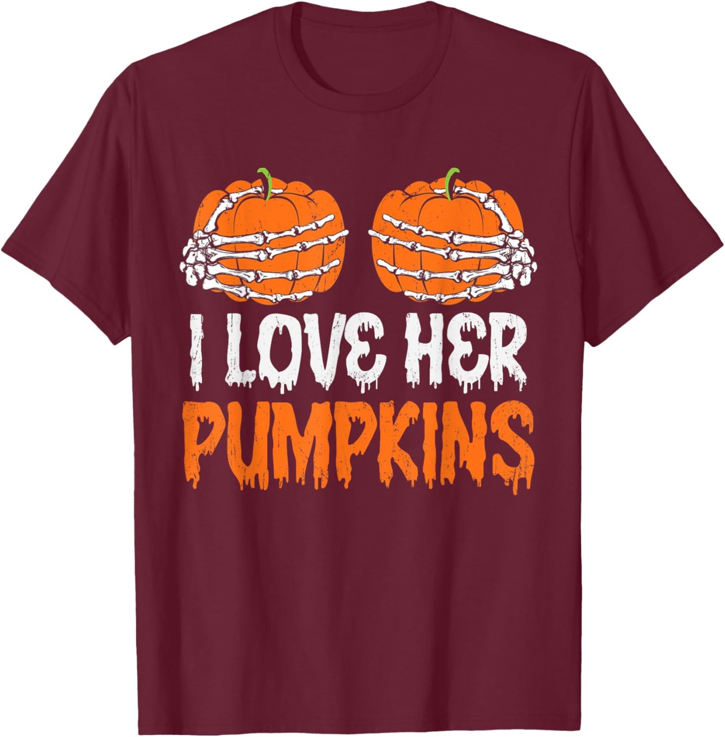 I Love His Broomstick I Love Her Pumpkins Halloween Couples T-Shirt - T-Shirt | Maroon
