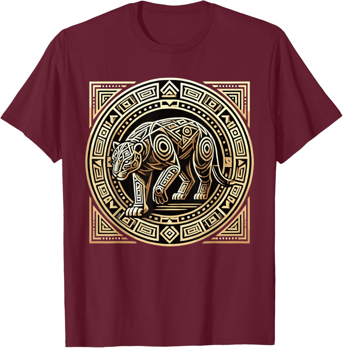 Aztec Mexico Jaguar Aztec Mythology Symbol T-Shirt - T-Shirt | Maroon
