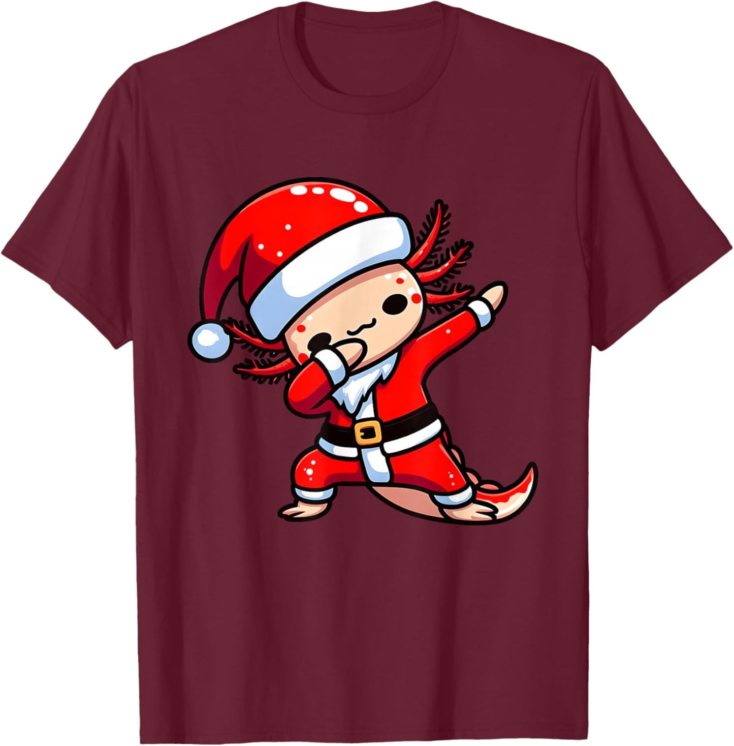 Dabbing Axolotl Santa Claus Hat Kids Boys Christmas Pajama T-Shirt - T-Shirt | Maroon