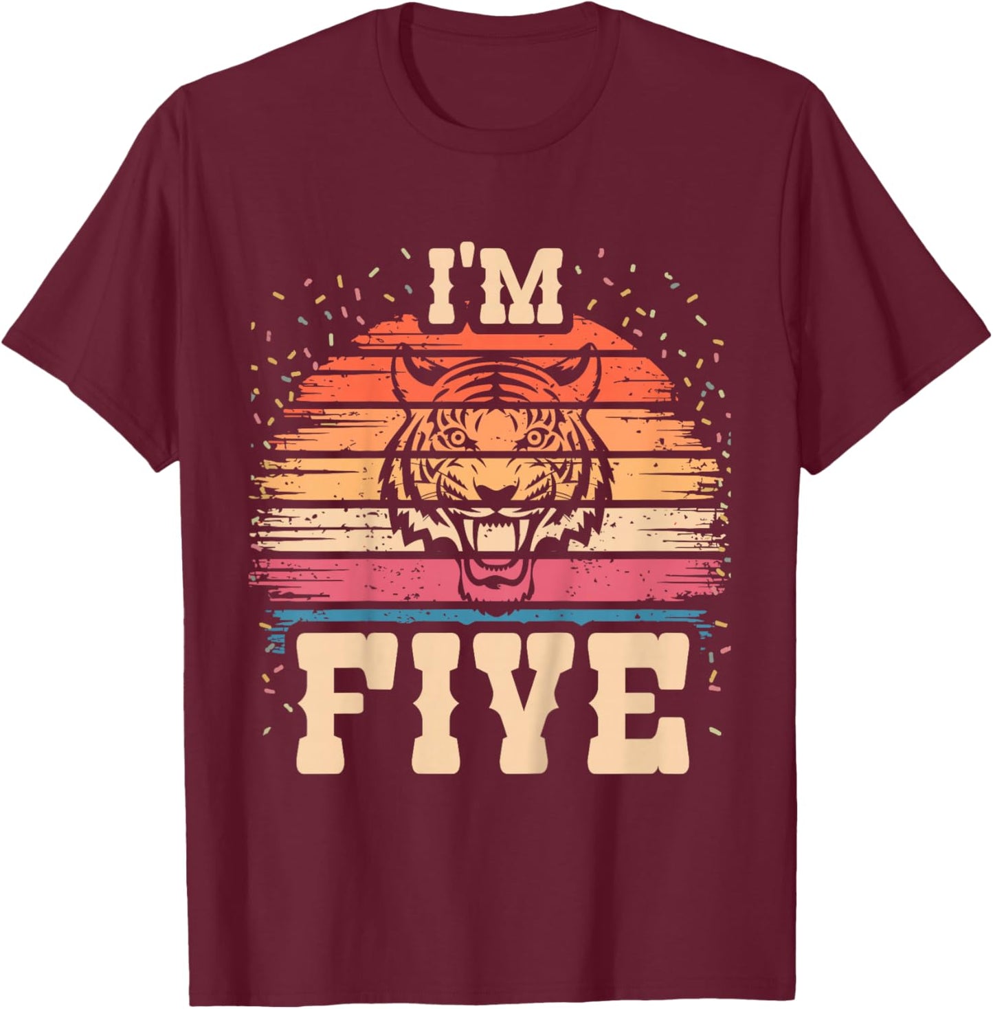 Kids Tiger 5 Year Old Birthday Boy Girl 5th Tiger Birthday T-Shirt - T-Shirt | Maroon