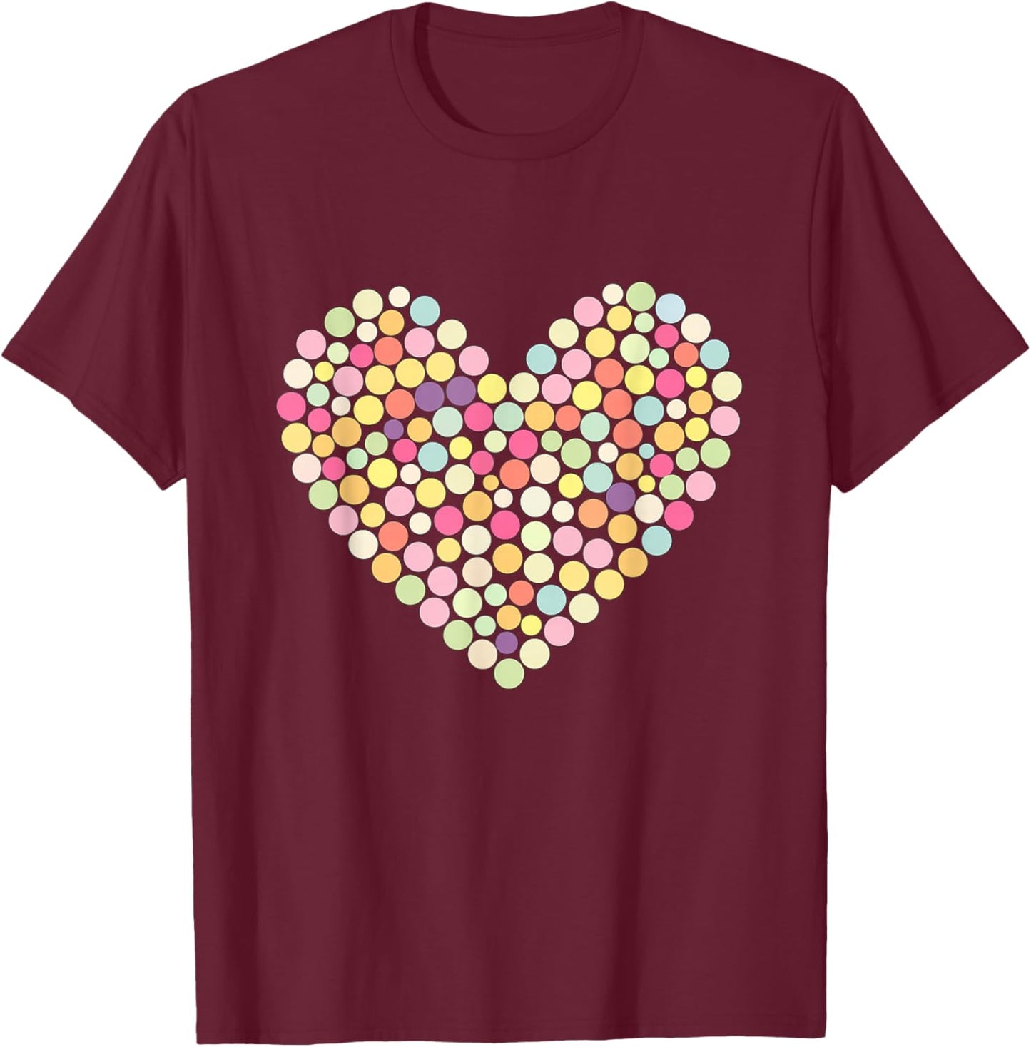 Colorful Heart Pastel Color Polka Dot Tops T-Shirt - T-Shirt | Maroon