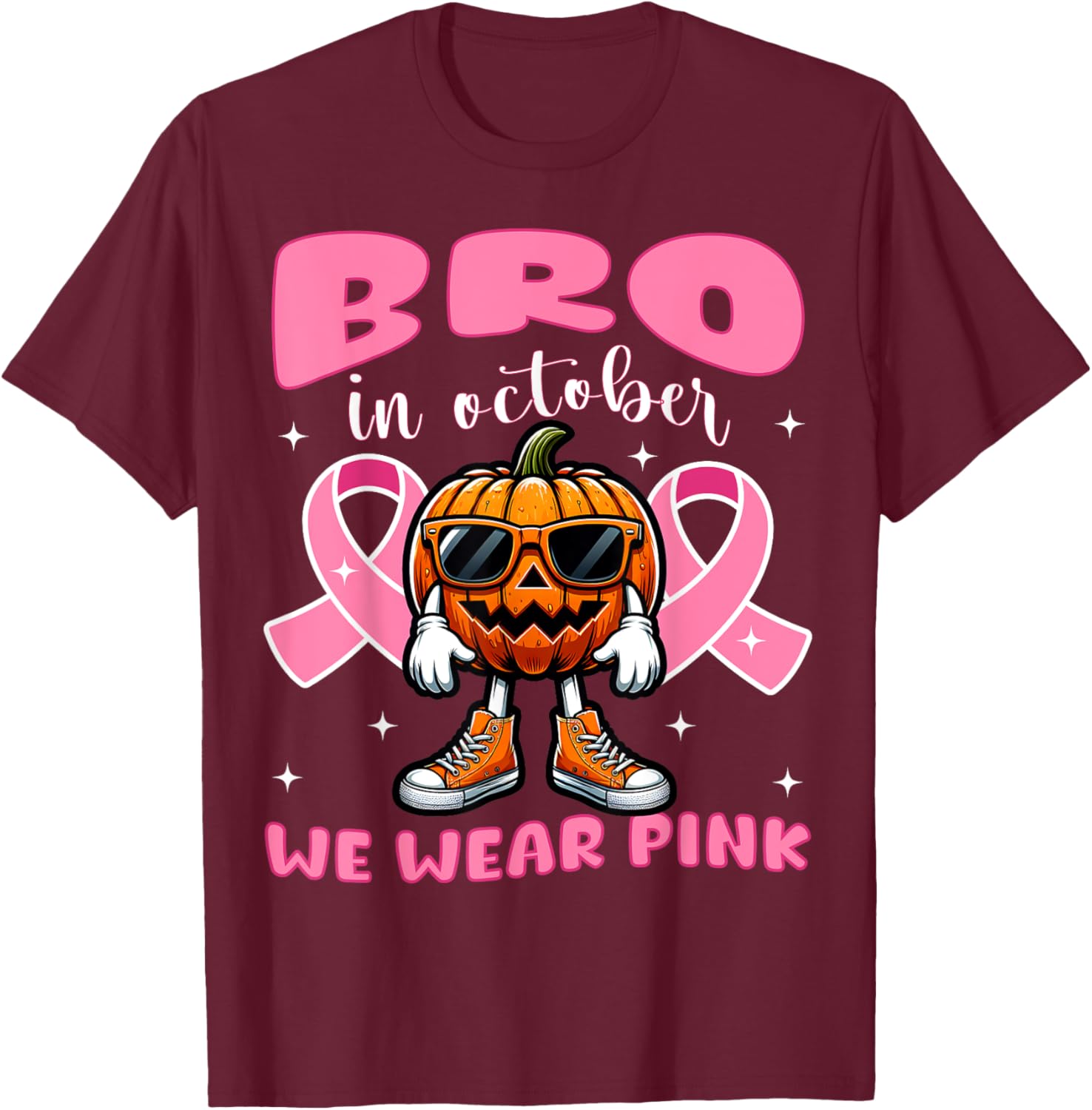 Breast Cancer Awareness For Girls Boys Kid Halloween Pumpkin T-Shirt - T-Shirt | Maroon