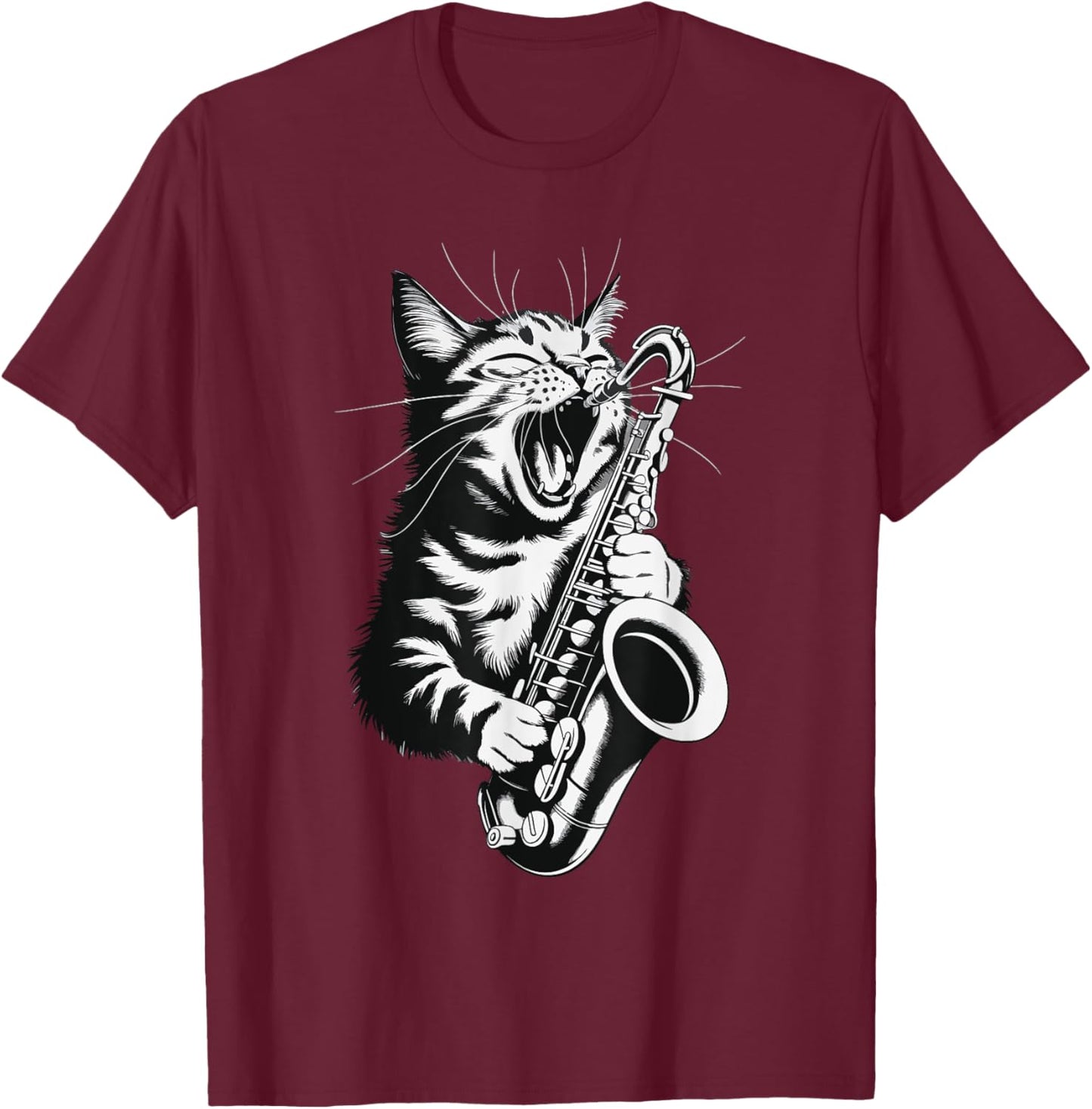 Cat Playing Saxophone Men Women Girls Kids T-Shirt - T-Shirt | Maroon
