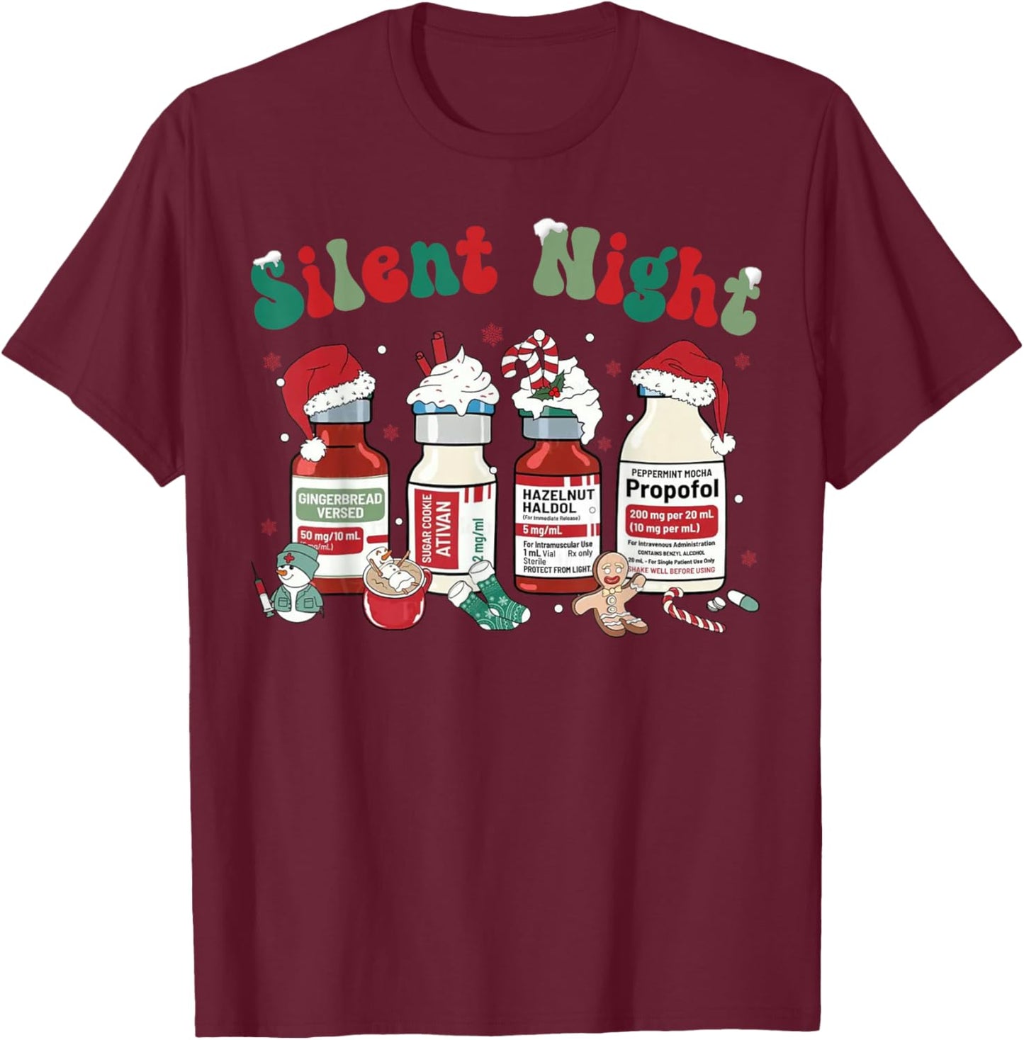 Funny Christmas Nurse Medical Christmas icu nicu RN ER Nurse T-Shirt - T-Shirt | Maroon
