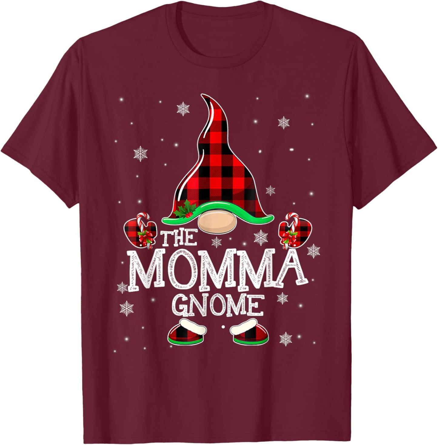 Momma Gnome Buffalo Plaid Matching Family Christmas Pajama T-Shirt - T-Shirt | Maroon