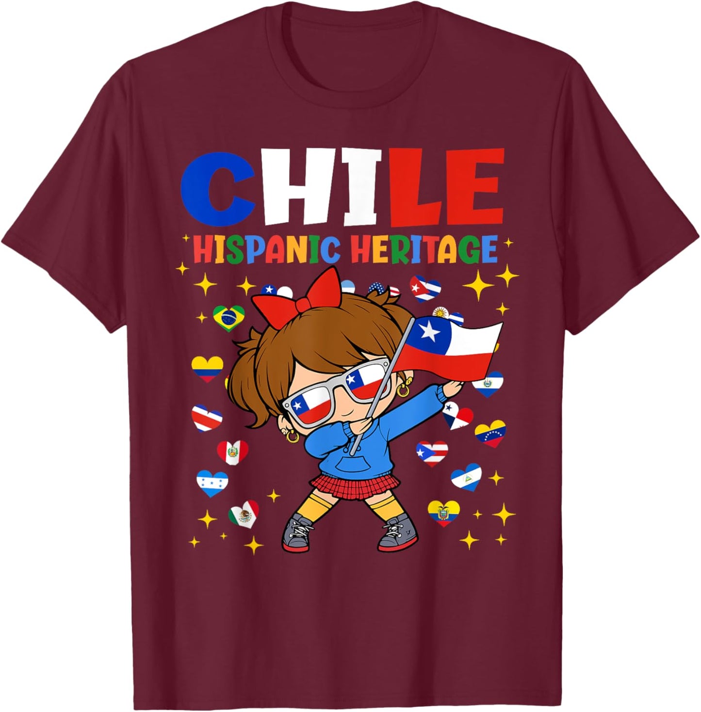 Hispanic Heritage Month Chile Flag Chilean Girl Kids T-Shirt - T-Shirt | Maroon